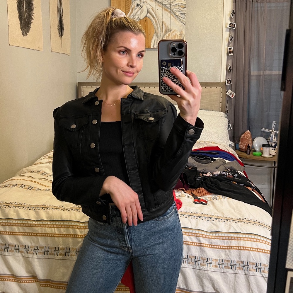 Driftwood Gigi Puff Sleeve Black Coated Pleather Jacket